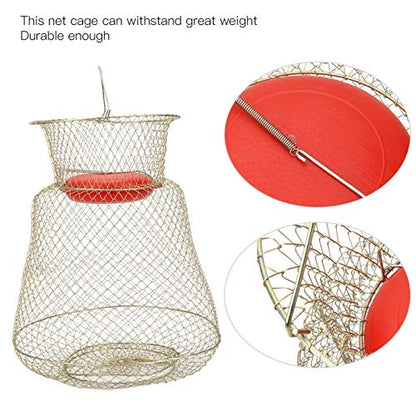 Portable Fishing Cage, Fish Basket Large Load Bearing Stainless Steel with Floating Bowl for Fishing(33cm in diameter)