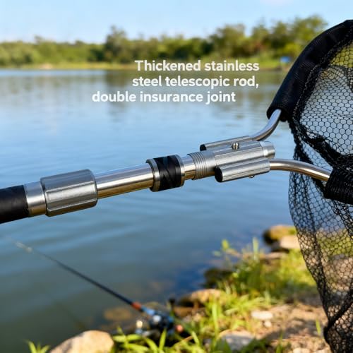 TyQuirlyn Heavy-Duty Stainless Steel Landing Net - 20"x24" Rubber Mesh, Nano-Coated Nylon Resin Zipper Edge, 83" Telescopic Pin & Ring Lock Handle, 55lbs for Kayak Boat Salt & Fresh Water