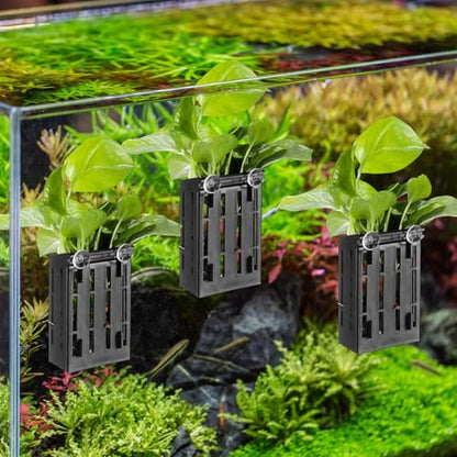 12 Set Upgraded Large Aquarium Plant Holder Contain 12 Hanging Aquatic Pot with 72 Hooks and 24 Aquatic Planter Suction Cups for Fish Tank Aquarium Cultivation and Aquascape Decoration (Black)