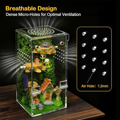 Jumping Spider Enclosure Kit,Escape Proof Reptile Tank,Praying Mantis Terrariums,Transparent Acrylic Complete Bug Habitat,Arboreal Tarantula Cribs Cage,Insect Starter Container,Critter Keeper