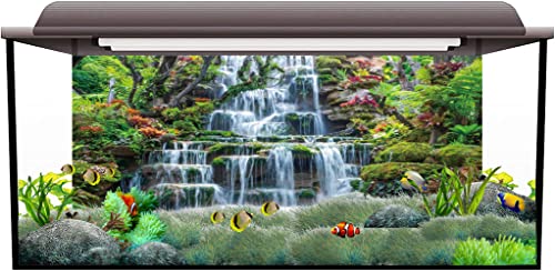 AWERT 48x24 inches Waterfall Aquarium Background Forest Park Green Tropical Plants Fish Tank Background Reptile Habitat Background Vinyl Background