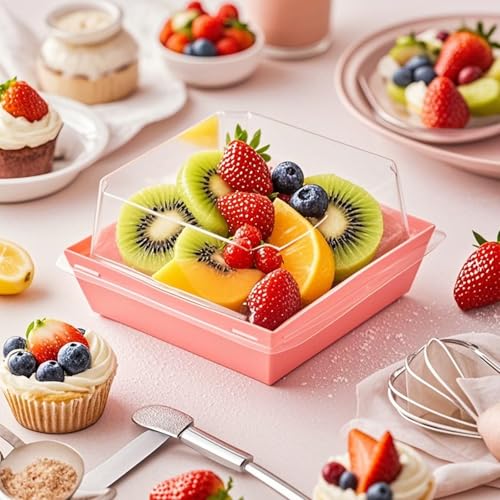 TMLQPACK 100Pack 4 Inches Charcuterie Boxes with Clear lids Covered Strawberries Boxes - color: Pink