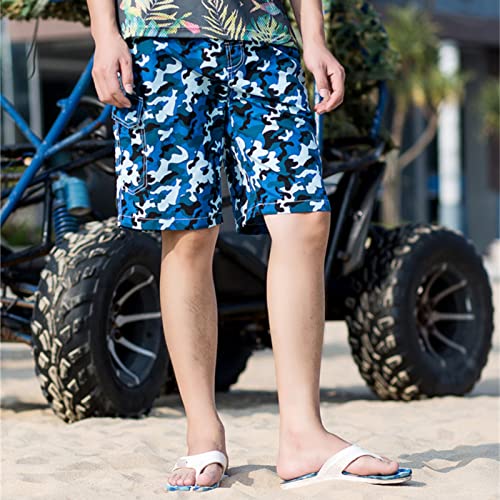 Maiyifu-GJ Men's Camo Quick Dry Swim Trunks Printed Beach Board Shorts with Pockets Mesh Lining Bathing Suits Swimwear - color: Blue, size: Medium