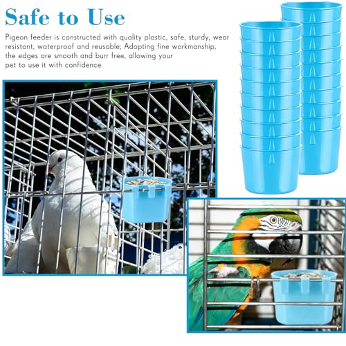 Sumind 60 Pcs Cage Cups Chicken Feeder Birds Hanging Feeders Seed Bowl 8 oz Plastic Water Bowl Hanging Chicken Gamefowl Waterer Feeding Watering Dish Coop Cups for Parrot Parakeet Poultry (Light Blue)