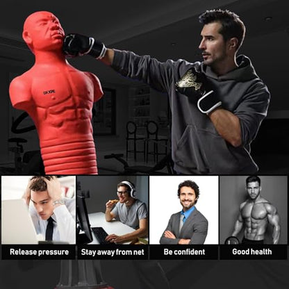 Punching Dummy Freestanding Silicone Punching Bag with Telescopic Height - color: Red