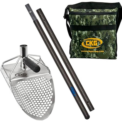 Sand Scoops for Beach Metal Detecting Stainless Steel Beach Metal Detecting Shovel Underwater Treasure Hunting, Metal Detector Accessories(Bag + Scoop + Carbon Fiber Handle), (11x7 + Handle) - size: 11 x 7 in + Handle