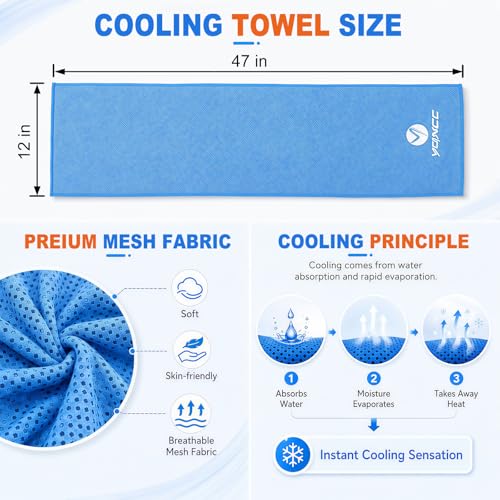YQXCC 2 Pack Cooling Towels (47"x12"), Ice Cool Towel for Neck & Face - color: Light Blue+dark Gray