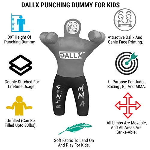 DALLX Kids Grappling Dummy for Fitness Training Practice Wrestling Judo Karate MMA Punching Dummy for Kids Jiu-Jitsu - UNFILLED - color: Grey