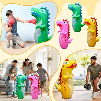 3 Pcs Inflatable Tumbler Dinosaur Punching Bag, Blow up Boxing Dinosaur