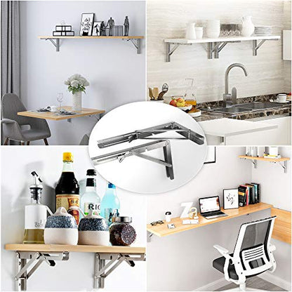 Storystore Folding Shelf Brackets - 16 Inch Heavy Duty Stainless Steel Collapsible Shelf Bracket for Bench Table, Space Saving DIY Bracket (4PCS) - size: 16 Inch 4PCS