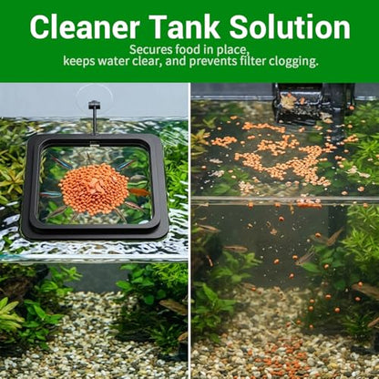 2PCS Fish Feeding Ring, Square and Round Aquarium Feeding Ring with Suction Cup for Betta Goldfish Guppy Turtle, Floating Fishes Feeder Rings for Fish Tank (Black)