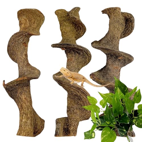 3PCS Natural Reptile Climbing Branches Decor,1.8-2.2" Thick Natural Snake Climbing Forest Wood with Plant Leaf Decor,Lizard Forest Branch,Geckos Tank Tree Trunk Accessories for Bearded Dragons - size: 3PCS|L:1.75-2.25"T,13"H