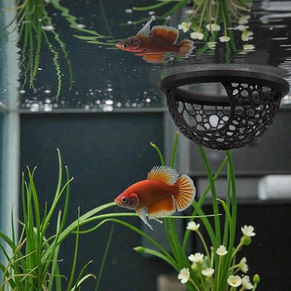Floating Betta Fish Skins, Betta or Shrimp Feeder, Cave and Hammock, Small Fish Feeding Rings, Aquarium Hiding Feeding Decorative Accessories (Black)