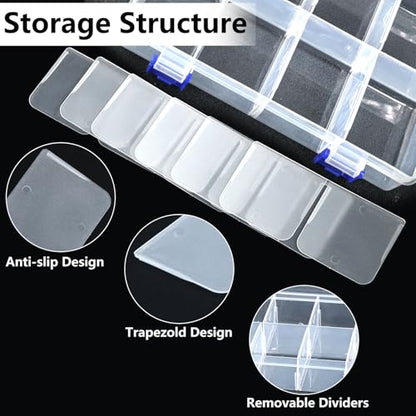 Plastic Organizer Box with Dividers 2-Pack, Clear Bead Storage Organizer, Adjustable Compartments for Small Parts, Bead Storage Containers for Crafting, Jewelry, Sewing, DIY Accessories