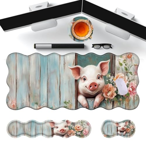Large Gaming Mouse Pad, Keyboard Wrist Rest Pad & Wrist Support Mousepad Set, Stitched Edge, Extended, Non-Slip Base, Memory Foam Desk Mat for Office, Home,Funny Pig - color: Funny Pig