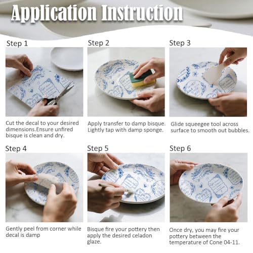 SUPERDANT 5Pcs Verses Underglaze Ceramic Decal 20.5x14.6Inch Scripture Pottery Waterslide Blue Script Transfer for Handmade Dishes Easy Apply for Coffee Cup Plate - style: Scripture