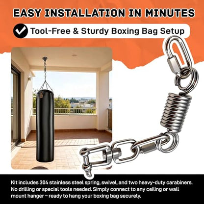 Punching Bag Spring with Swivel Hanger, Heavy Duty 304 Stainless Steel Boxing Bag Hanger Kit for Heavy Bag, Muay Thai, Speed Bag – 500lb Capacity