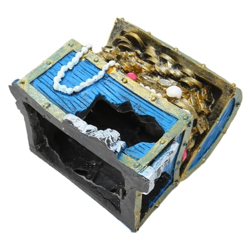5.1 Inch Blue Resin Treasure Chest Landscape Hideaway Treasure Box Decorative Chest Fish Tank Aquarium Ornament