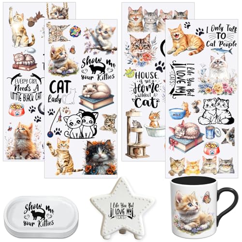 4 PCS Funny cat UV DTF Cup Wraps, Waterproof Transfer Stickers for Tumblers and Mugs, Durable Rub-on Decals for Smooth and Flat Surfaces - style: Funny cat