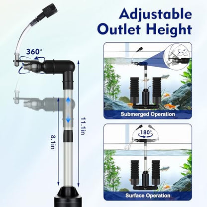 AQQA Electric Sponge Filter for Aquarium, Quiet USB Powered Fish Tank Sponge Filter for 15-55 Gal with Bio Ceramic Media, Shrimp Fry Safe Breeding Filter, Adjustable 360° Outflow, Submersible Filter
