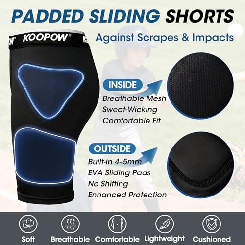 Youth Boys Padded Compression Sliding Shorts Pants With Soft Cup & Pocket - color: Black-0933b, size: Medium