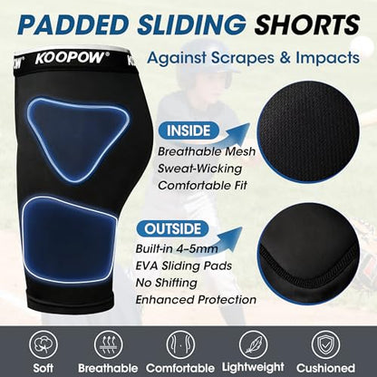 Youth Boys Padded Compression Sliding Shorts Pants With Soft Cup & Pocket - color: Black-0933b, size: Medium