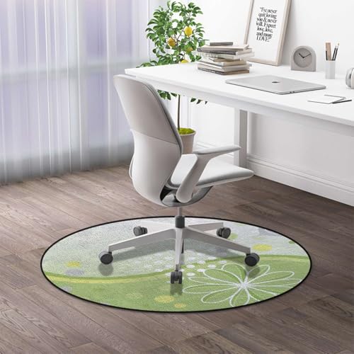 Floral Dots Round Chair Mat, Minimalist Decor Anti-Slip Floor Protector for Gaming & Office Chairs, Green White Diameter 35.4 in - color: Floral Dots_2409, size: Diameter 35.4 in