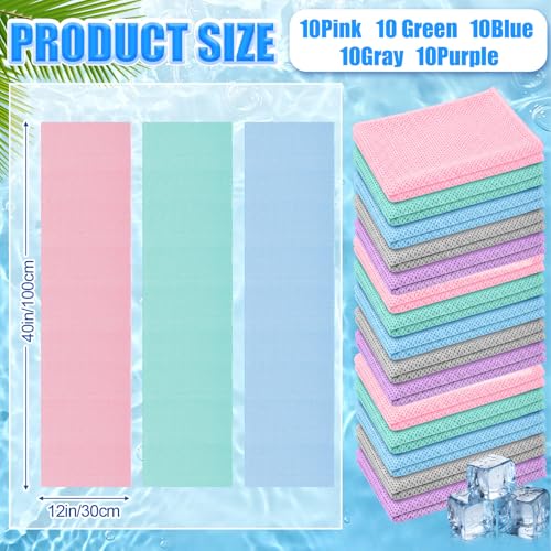 Shellwei 50 Pcs 40 x 12 Cooling Towel Bulk for Neck and Face - color: Multicolor