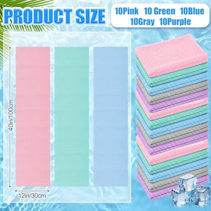 Shellwei 50 Pcs 40 x 12 Cooling Towel Bulk for Neck and Face - color: Multicolor
