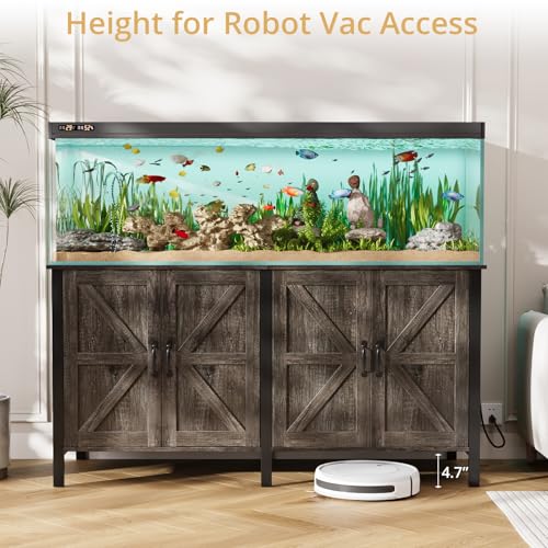 VOWNER 100-150 Gallon Fish Tank Stand with Power Outlet, Heavy Duty Aquarium Stand with Cabinet Storage for Fish Tank, Turtle Tank, Reptile Terrarium, 60" L*23.6" W Tabletop, 2200 LBS Capacity, Grey - color: Grey