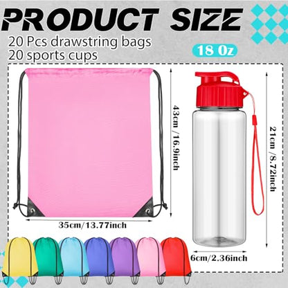 20 Sets 17oz Water Bottles Bulk and Drawstring Backpacks, Fresh - color: Fresh