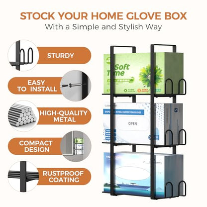 Glove Holder Dispenser for Wall Mount, Black Metal Disposable Latex Gloves Holder for Lab, Wall-Mounted Triple Rubber Box Holder, Tissue Rack for Kitchen and Garage - color: Black