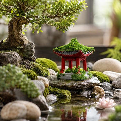 8 pcs Chinese Pavilion Pagoda with Glass Micro Landscape Dollhouse Decoration Japanese Miniature Pagoda Statue Tabletop Fairy Garden Decoration