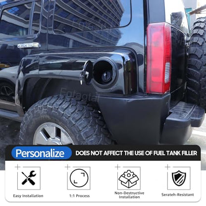 Fuel Door Locking Gas Tank Cap Cover Compatible with Hummer H3 2005-2009 Aluminum Gas Cap Fuel Filler Door Cover Gas Tank Doors Trim Accessories, Style B (Black)