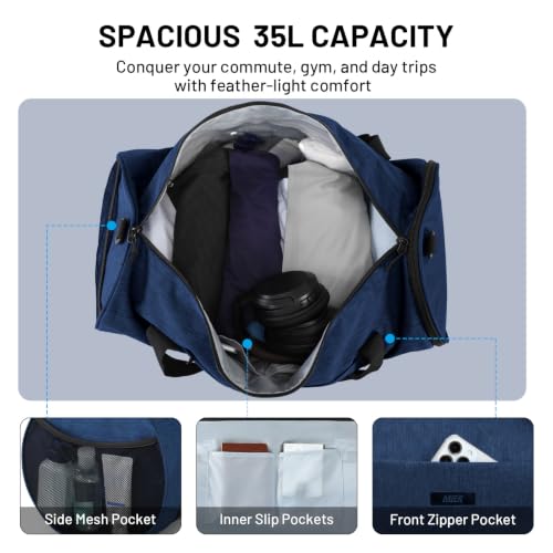 MIER Medium Gym Duffle Bag with Shoe Compartment & Wet Pocket, 35L, Navy - color: navy blue, size: 35L