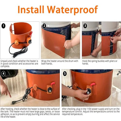 Metal Drum Heater Pail Barrel-Band for 55 Gallon - Silicone Pail Heater - Silicone Honey Oil Drum Heater Pad - Barrel Heater with Adjustable Thermostat(30L 90 * 25CM) - size: 30L 90*25CM