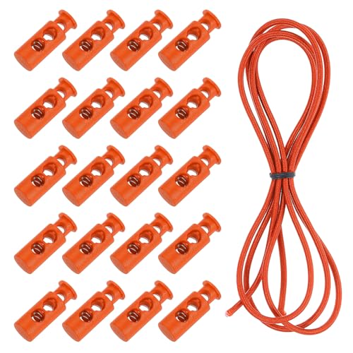 uxcell 25 Pcs Double Hole Cord Locks with 39Inch Elastic Shock Cord, Plastic Spring Toggle Stopper Clip with Stretch String for Shoelaces Drawstrings Paracord, Orange - color: Orange