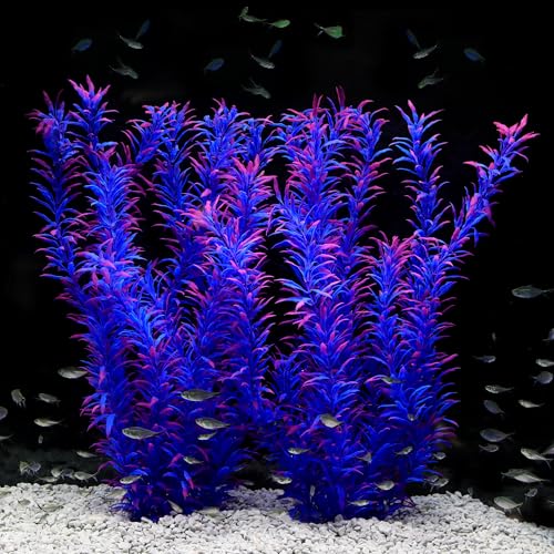 Aquarium Decor Plastic Plants Extra Large 21 Inches Artificial Fish Tank Plants Tall Fish Tank Decorations (Purple 2pcs) - color: Purple 2pcs