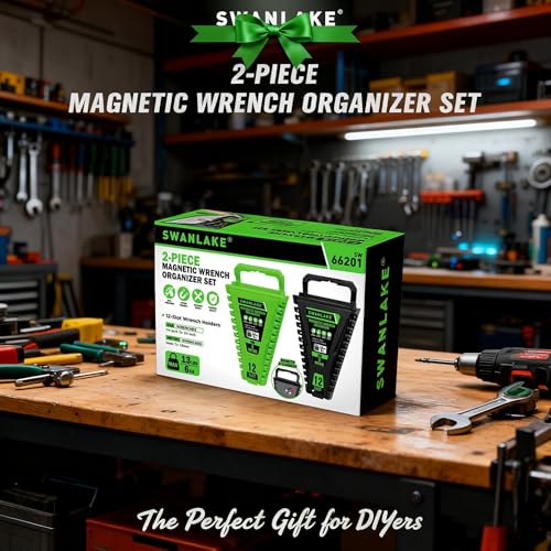 2-Piece Magnetic Wrench Organizer, Metric & SAE Portable Plastic Wrench Holder, 24-Slot Total, Foldable Carrying Handle for Wall-Mounted, Easy-Open Lock Cover, Wrenches Storage Rack Tool for Tool Box - style: 24-Slot with Cover