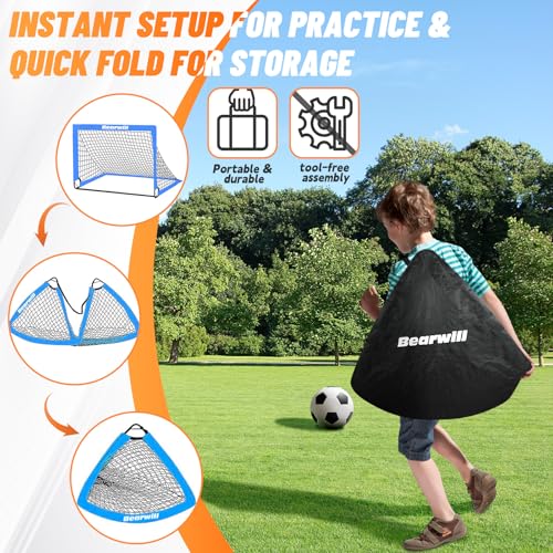 Bearwill Soccer Goal, Kids Soccer Goals for Backyard Set of 2 - color: Blue