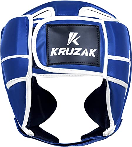 Kruzak Unisex Boxing Headgears - MMA Training, Adjustable Padded, Kara,Muay Thai Headgear, Kickboxing, Sparring, Martial Arts, Karate, Taekwondo MMA Body Equipment - color: Blue, size: Small-Medium