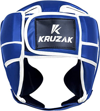 Kruzak Unisex Boxing Headgears - MMA Training, Adjustable Padded, Kara,Muay Thai Headgear, Kickboxing, Sparring, Martial Arts, Karate, Taekwondo MMA Body Equipment - color: Blue, size: Small-Medium