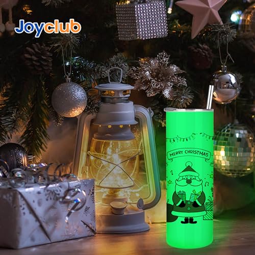 Joyclub 8 Pack Sublimation Tumblers Glow in the Dark 20 oz Bulk Blank Tumblers Skinny Straight Flat Bottom Cups White with Lid and Straw - color: White 8 Pack green glow