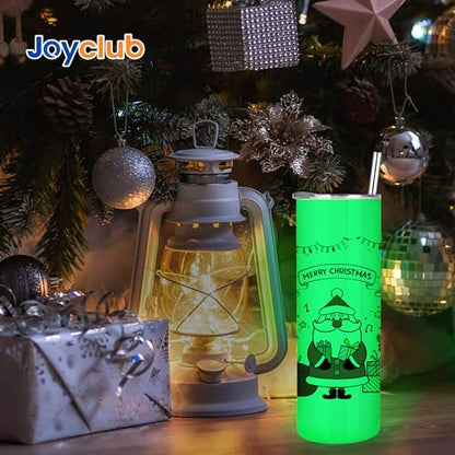 Joyclub 8 Pack Sublimation Tumblers Glow in the Dark 20 oz Bulk Blank Tumblers Skinny Straight Flat Bottom Cups White with Lid and Straw - color: White 8 Pack green glow