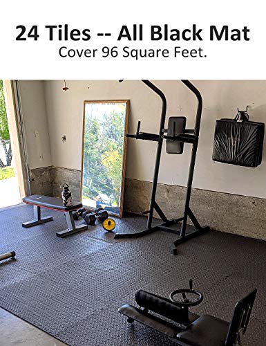BEAUTYOVO Puzzle Exercise Mat with 12/24/48 Tiles Interlocking Foam Gym Mats, 24'' x 24'' EVA Foam Floor Tiles, Protective Flooring Mats for Gym Equipment - color: 96 Sq.ft/24 Tiles - All-black