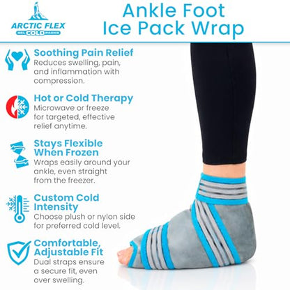 Arctic Flex Ankle Foot Ice Pack Wrap - Reusable Gel for Hot Cold Therapy