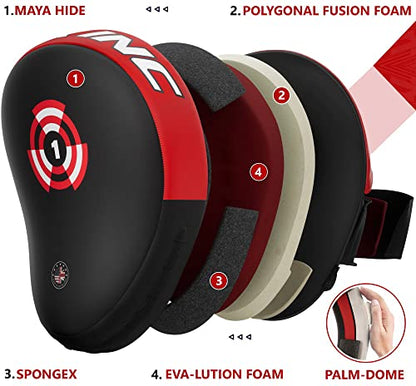 RDX Boxing Pads Focus Mitts, Maya Hide Leather Curved Hook and Jab Target Hand Pads, Great for MMA, Kickboxing, Martial Arts, Muay Thai, Karate Training, Padded Punching, Coaching Strike Shield - color: Red