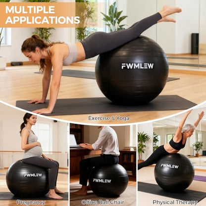 Extra Thick Exercise Yoga Ball, 5-Size Anti-Burst Heavy Duty Stability Gym Ball for Fitness, Core Workout, Pregnancy & Office Chair, Includes Quick Pump - size: M(19-22ines/48-55cm)
