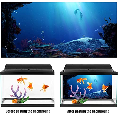 NIMOSA 3D Fish Tank Background Backdrop Univeral Aquarium Decorative Paper - Deep Sea Coral Rocks Aquarium Background Poster PVC Self Adhesive Fish Tank Decor Landscape,42x30cm