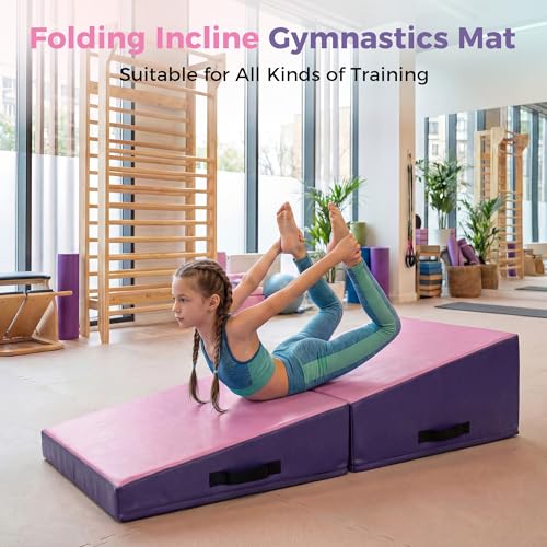 Gymnastics Cheese Mat, Incline Gymnastics Mat, Skill Shape Tumbling Backbend Trainer Exercise Mat, Foldable Design with High-Density Foam & Waterproof Cover, Cheese Mat for Gymnastics, Home Gym Exercise, Cheerleading & Martial Arts, Pink, 47.2"X23.6"X13.8